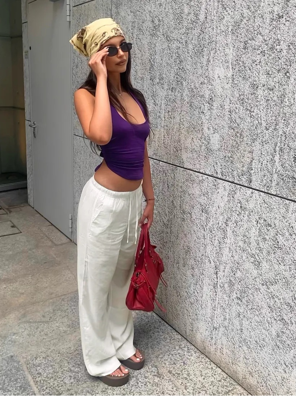 Bershka White Drawstring Wide-Leg Linen Pants